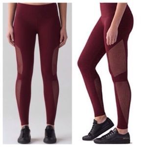 Lululemon Burgundy/Maroon Wunder Under High-rise Sheer Mesh Tight